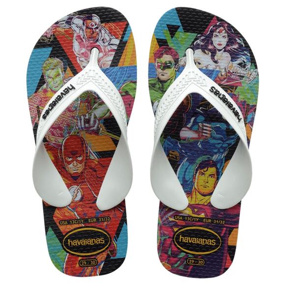 Havaianas Youth 9C Black White Max Hero Justice League Flip Flop Sandals OS12-11 - Picture 1 of 11